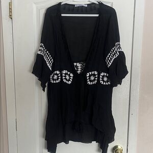 Cleo Black and White Embroidered Tie-Up Cardigan